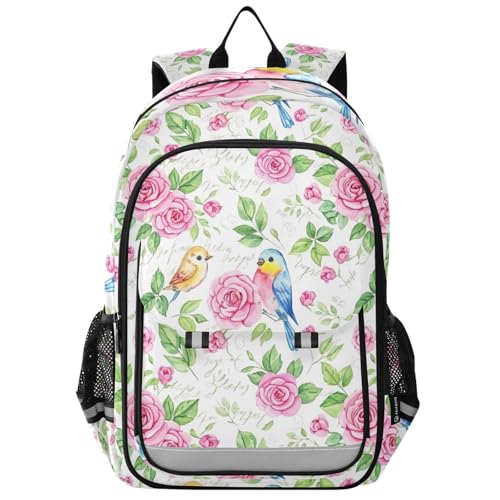 Watercolor Roses Backpack for Kids, Front Flap School Bag, 17 Inch Kids Laptop Backpack for Girls, Age 6-12