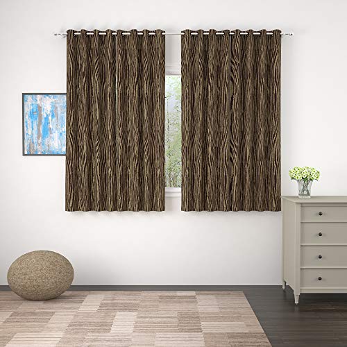 Image of Story@Home Bloom Collection Jacquard Lavish and Modern Rich Animal Print 4 Piece Eyelet Ring top Window Curtain for Bedroom and Hall - 5 Feet, Dark Brown