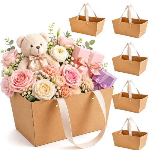 6Pcs Small Gift Baskets Empty Bulk Gift Baskets with Handles (Brown)