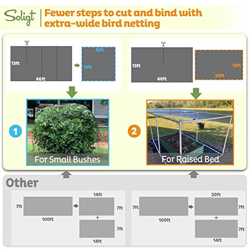 Soligt Bird Netting For Garden 13Ft X 46Ft Extra Wide Garden Netting With 100 Ties For Vegetable Raised Bed, Fruit Trees & Other Plants, Anti Bird Squirrel Deer Reusable Protection Net #TOP2