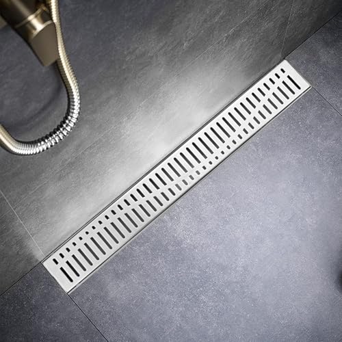 Image of Sharp-tec 36 inch Linear Shower Drain, Brushed Rectangular Floor Drain, V-Shape Design Drain Channel, 304 Stainless Steel, cUPC Certificated for Bathroom Shower Room (Drain Base is Not Included)