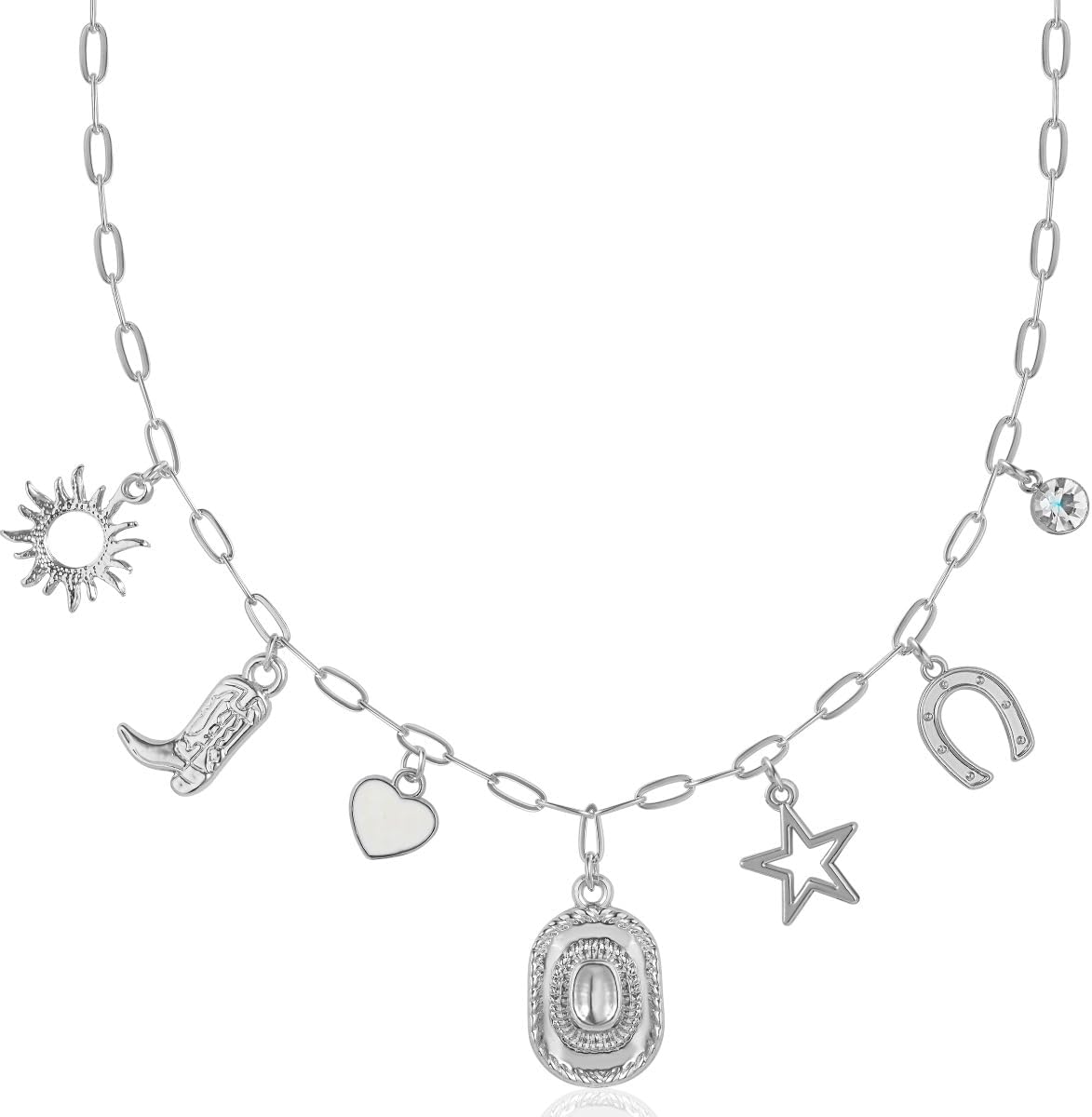 Charm Necklace for Women - Chunky Paperclip Statement Chain, Trendy Charms