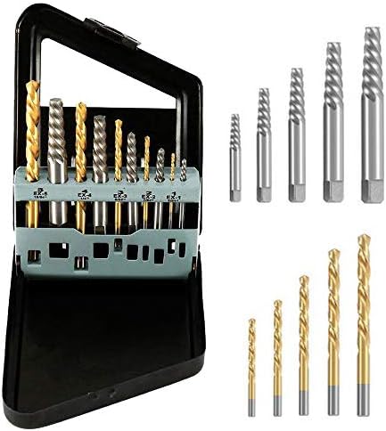 – Keyohome 10PCS Screw Extractor and Left Hand Cobalt Drill Bit Set, Damaged Screw Remover Drill Extractor Combination Set