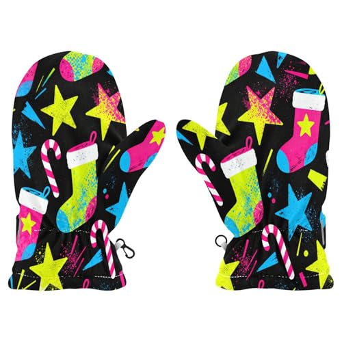 Fashion Merry Christmas Stars and Socks Pattern warm water proof mittens girl gloves guantes de invierno para ninos 4-6 Y