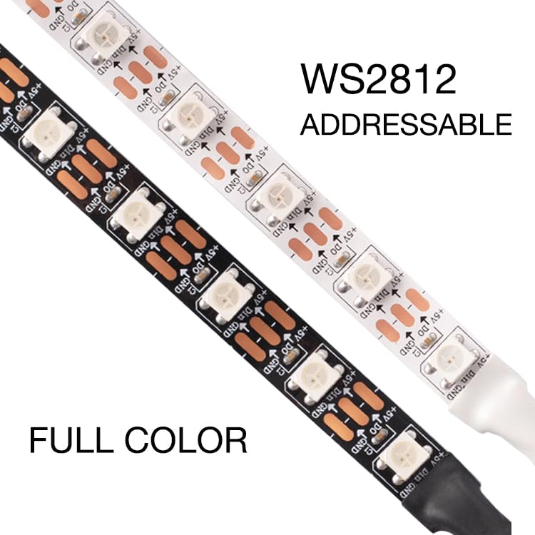 Image of WS2812B RGB LED Strip, Individually Addressable LED Strip, Chasing Effects Dream Color 5050SMD 16.4FT 60 LED Pixel Strip Rope Light DC 5V (White PCB 16.4FT 60Pixels /m IP30)