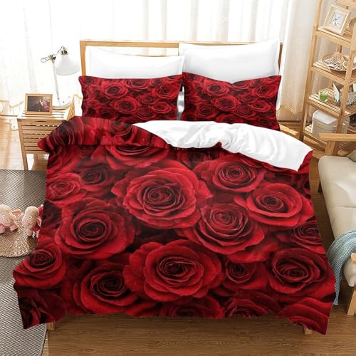 Housse de couette fleurs rouges hypoallergique pour sommeil sensible - 3