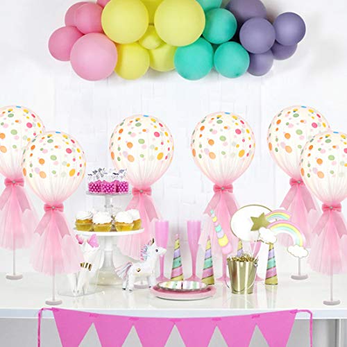 Pink Polka Dot Balloons Table Centerpieces Set Tutu Tulle Balloons With Column Base Kit For Baby Shower Girl Wedding Birthday Party Table Decorations #TOP6