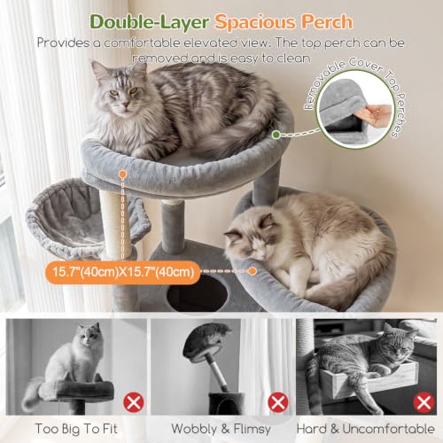 Image of Globlazer Sturdy Cat Tower for Indoor Cats 20lbs, 76in, S76E, Light Grey | Heavy Duty Cat Tree for Adult Big Cats Maine Coon with Scratching Post, 2 Extra Large Top Perch, 2 Padded Cat Condos
