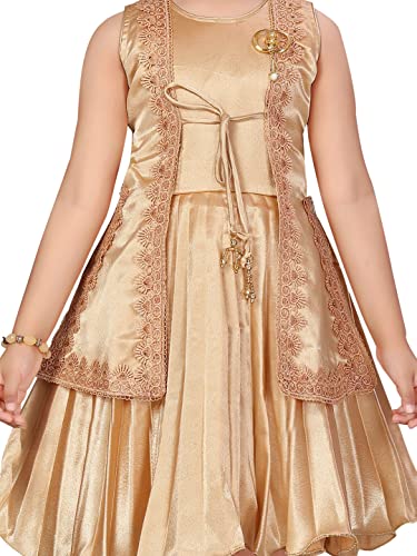 Image of MUHURATAM Girl's Silk Fit and Flare Knee-Length Dress
