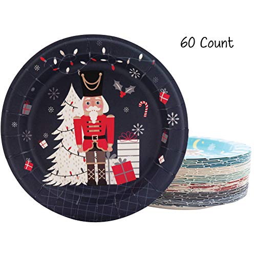 Partay Shenanigans Paper Plates - 60-Count 8" x 8" Disposable Christmas Party Supply Dessert Plates in 6 Designs - Reindeer, Santa, Polar Bear, Elf, Gingerbread House, Nutcracker – Image 3