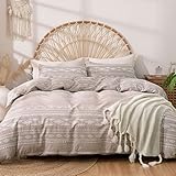 Lekesky Duvet Cover King Size, Soft Microfiber Boho Aztec Duvet Cover Set Geometric Khaki King Bedding Duvet Cover Sets with Zipper Closure Corner Ties (No Comforter)