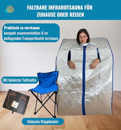 chi-enterprise Deluxe Mobile Sauna XL 1000W - Tragbare Infrarotkabine mit Klappstuhl, beheizter Fußmatte, schnell erwärmend, für Zuhause/Garten