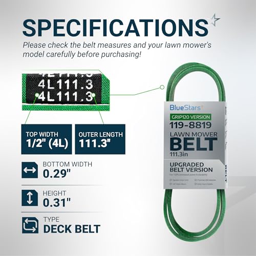 Image of [Upgraded Grip120] BlueStars 119-8819 Deck Belt Aramid Cord 1 /2 inch x 113.3'' | Deck Belt for 42 Inch Deck Toro TimeCutter SS4225 SS4235 MX4260 Exmark Quest Zero Turn Mowers 119-8819-SL 147-2924