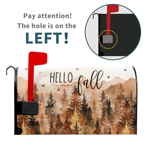 Image of Hello Fall Mailbox Covers Magnetic Large Size 25.5 x 21 Inch Fall Trees Mailbox Wraps Autumn Harvest Letterbox Mailbox Post Cover Seasonal Decor for Home Garden Yard Outdoor Outside