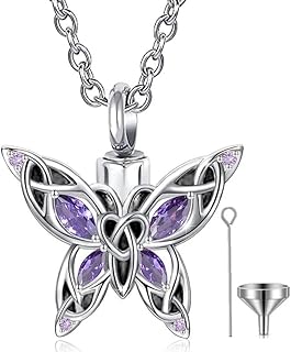 Q&D&S Cremation Butterfly Urn Necklace Jewelry for Ashes for Women Stainless Steel Inlaid Crystal