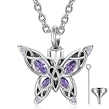 Q&D&S Butterfly Urn Necklace Cremation Jewelry for Ashes for Women Stainless Steel Inlaid Crystal Memorial Pendant Human Pet Ash Holder Keepsake Gift A Loss of Loved Ones (purple)