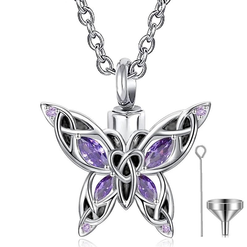 Q&D&S Cremation Butterfly Urn Necklace Jewelry for Ashes for Women Stainless Steel Inlaid Crystal Memorial Pendant Human Pet Ash Holder Keepsake Gift A Loss of Loved Ones