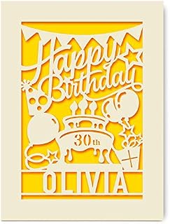 EDSG Personalised Birthday Card | Paper Cut Happy Birthday Card for Her Women Girl | Custom Gift with Envelope Hand Finished in UK 13th 16th 18th 21st 30th 40th 50th 70th 80th 90th (Blue)