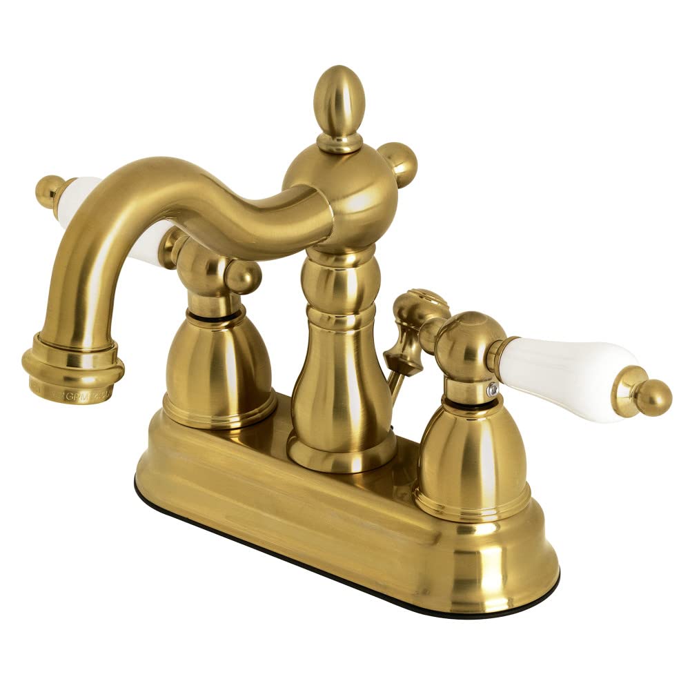 Kingston BrassKB1607PL Heritage 4 in. Centerset Bathroom Faucet, Brushed Brass