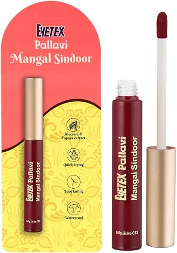 EYETEX Mangal Sindoor, Skin-Friendly, Full Coverage, Semi-Matte,Water-Resistant, Quick-Dry, Fade-Proof & Crease-Free Liquid (6G- Dark Maroon)