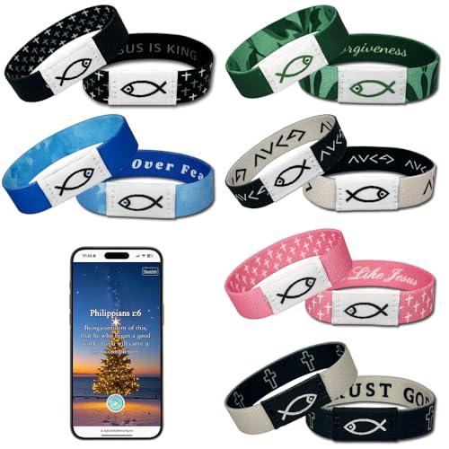 6Pack Daily Bible Verse Bracelets, Bible Verse Bracelet with NFC, Wearable Christian Bibles Bracelet, Inspirational Bibles Religious Jewelry Gifts for Teens Men Women