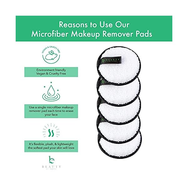 Reusable Makeup Remover Pads - 5 Large Premium Quality Microfiber Cloths for Makeup Removal, Ultra Soft & Durable, Gentle Cleansing Rounds for Face for All Skin Types, Includes Washable Bag