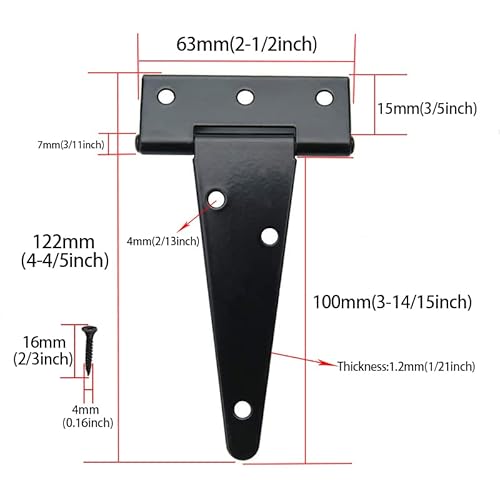 4 Inch T Strap Hinges, Heavy Duty T-Strap Shed Door Hinges Gate Hinges, Tee Hinge For Wooden Fences,Yard Door,Barn Door Gates, Wrought Rustproof 6Pcs #TOP1