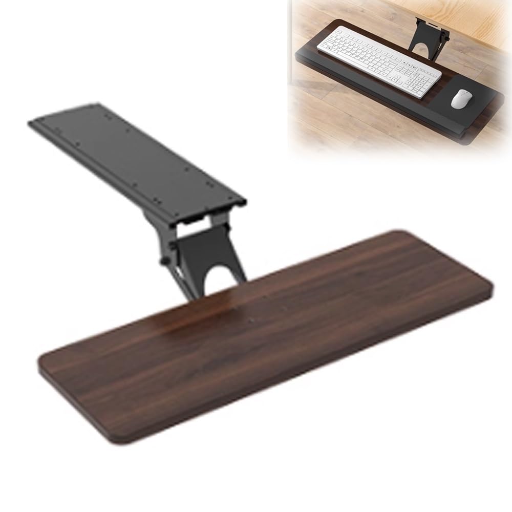 Schwenkbar Tastaturablage Unter Dem Schreibtisch 75 64 55cm Höhenverstellbare Tastaturablage，Ausziehbar Schublade Für Tastaturablage(Walnut,64x24cm/26x10in)