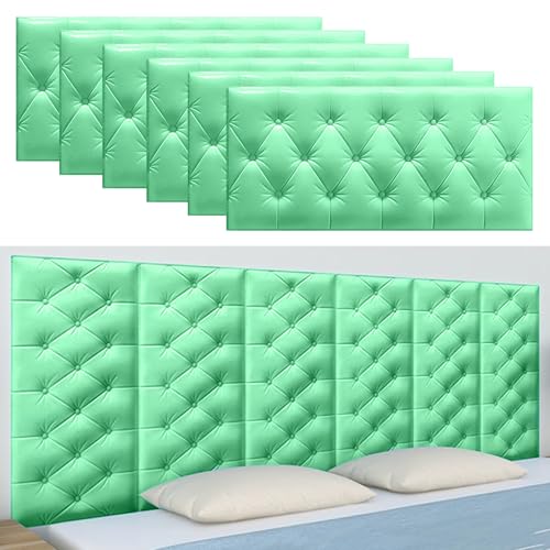 Paneles de Pared tapizados 3D para Dormitorio, Paquete de 8, cabeceros autoadhesivos Acolchados y autoadhesivos para Dormitorio/Sala de Estar (Verde, 60 x 30 cm, 6 Unidades)