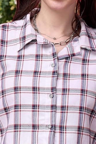 Image of POPWINGS Casual Pure Cotton Checks Crop Shirt for Women | Stylish Western Crop Shirt for Women | Full Sleeves Crop Shirt for Women