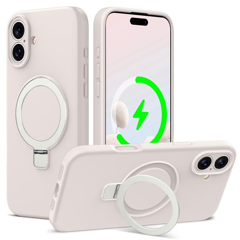 ZHK Liquid Silicone Designed for iPhone 16 Case with Magnet Stand, [Precise Camera Lens Protection][Mil-Grade Drop Shockproof][Soft Anti-Scratch