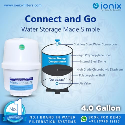Image of IONIX Ro pressure tank with tank valve, RO Pre-Pressurized Water Storage Tank | Ro Pressure Tank with 4 Gallon Capacity