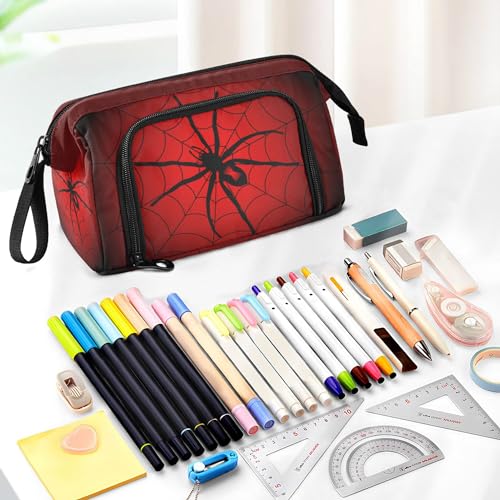 Image of Fisyme Halloween Spider Web Pencil Case Large Capacity Pencil Pouch Pen Bags Box Big Makeup Pencil Case Organizer