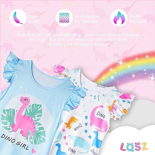 LQSZ 2Pcs Girls Nightgowns 3-10 Years Flutter Short Sleeves Nightdress Nightie Dress Sleepwear Pajamas for Little Girls2