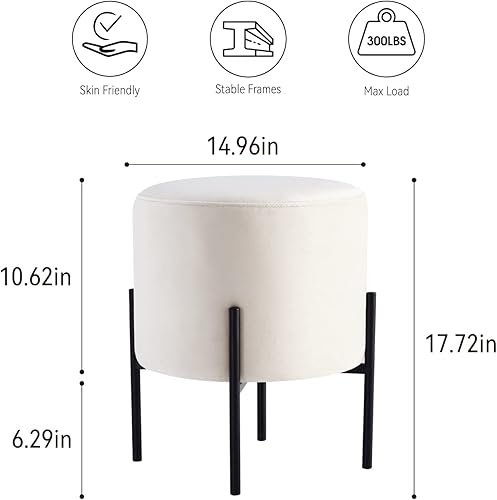 Miniatura 2 de Get Set Style Taburete de tocador multifuncional, taburete redondo otomano con patas de metal, muebles decorativos modernos para sala de maquillaje,