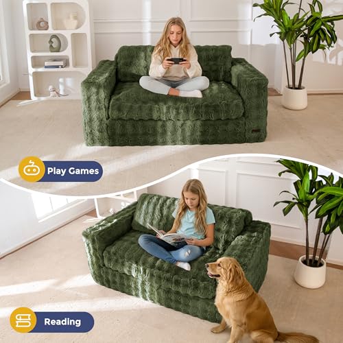 Image of MAXYOYO Loveseat Sofa for Living Room, Small Sofa Couch Tufted Boneless Couch, Comfy Bean Bag Chair for Small Space Bedroom Apartment, No Assembly Needed, Green