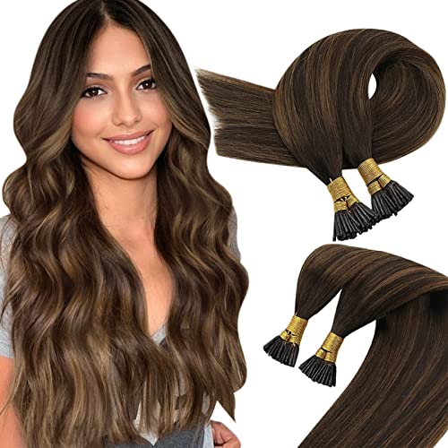 Sunny I Tip Balayage Hair Extensions Human Hair Darkest Brown Fading To Medium Brown Highlights Real Human Hair I Tip Ex