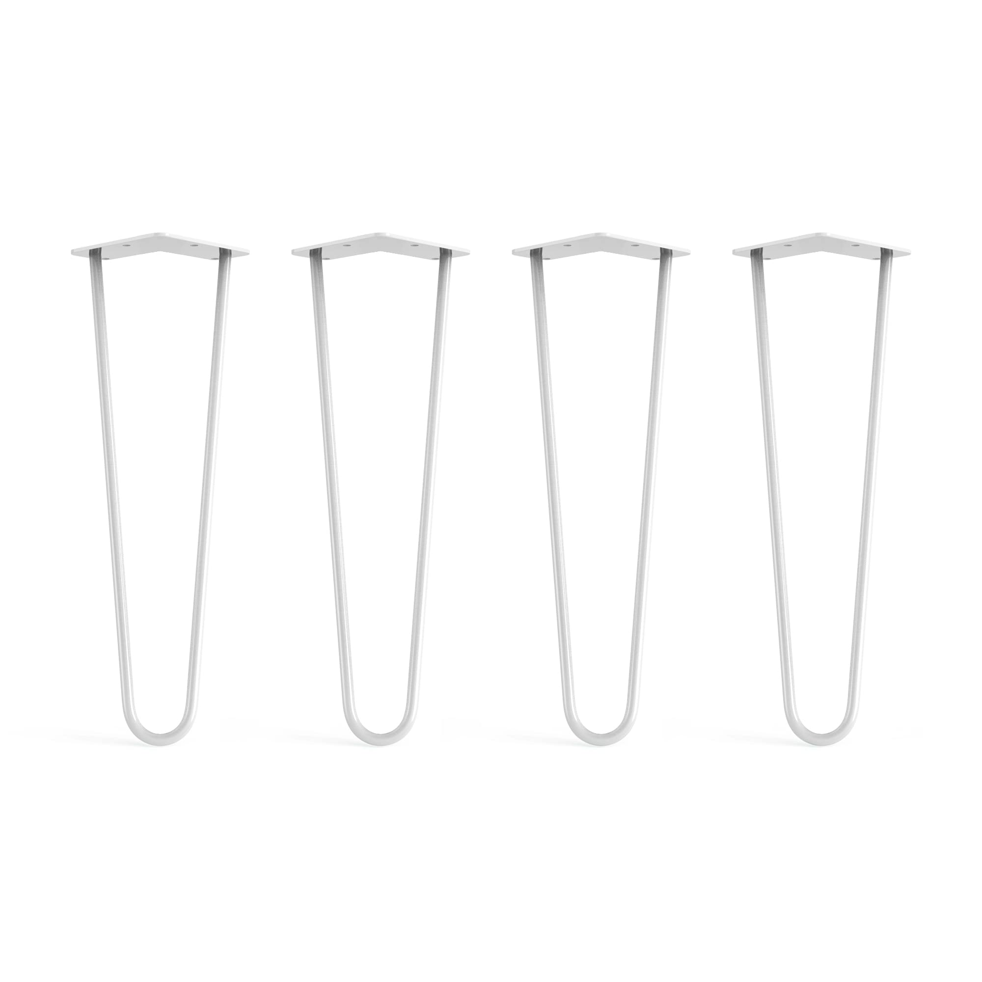Dt Ironcraft White 4 X Hairpin Legs From - 40Cm 2 Rod / 10Mm, Ivory Colour - Bench, Stool & Bedside Table Legs With Floor Protector Feet & Screws