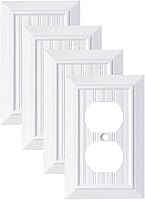 FunkiimWallPlates Pure White Beadboard Bamboo Fiber Wall Plates - 1 Gang Duplex Outlet Covers, Stain-Resistant Switch Plates, 4-Pack