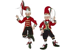 2022 Tartan Tidings 16-Inch Tartan Plaid Posable Elves, Set of 2