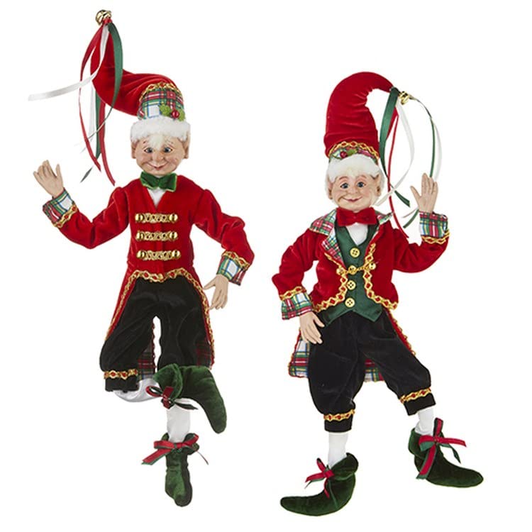 RAZ Imports 2022 Tartan Tidings 16" Tartan Plaid Posable Elf, Assortment of 2