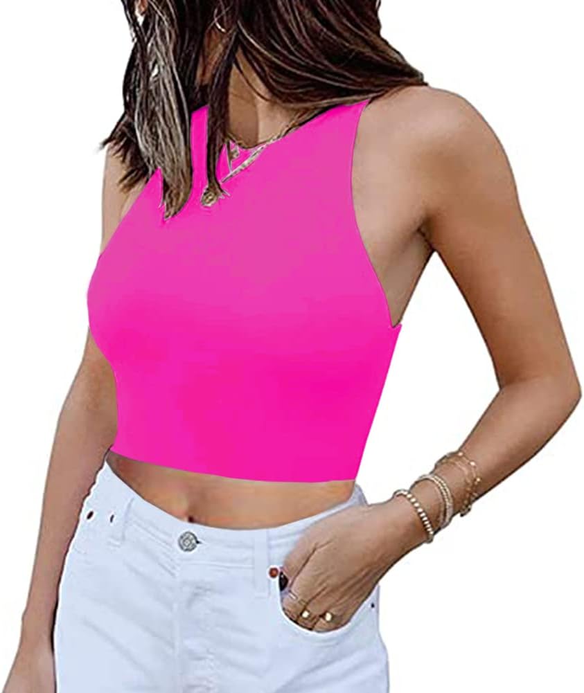 Artfish Women's Sleeveless Cropped Shirts High Neck Stretchy Fitted Basic Crop Tank Top - Image 2