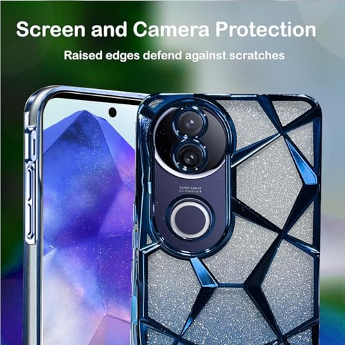 Image of VONZEE Gradient Glitter Case for VIVO V50e, Luxury Electroplated 3D Cube, Diamond Bling Shiny Soft TPU Clear Shockproof Women Girls Protective Phone Cover (Blue)
