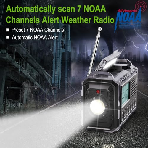 Raynic Solar Radio, 12000mAh/44400mWh Battery Operated Weather Radio, Hand Crank Emergency Radio with AM/FM/SW/NOAA Alert, Cell Phone Charger, Type-C Charging, Flashlight and SOS Siren - Image 2