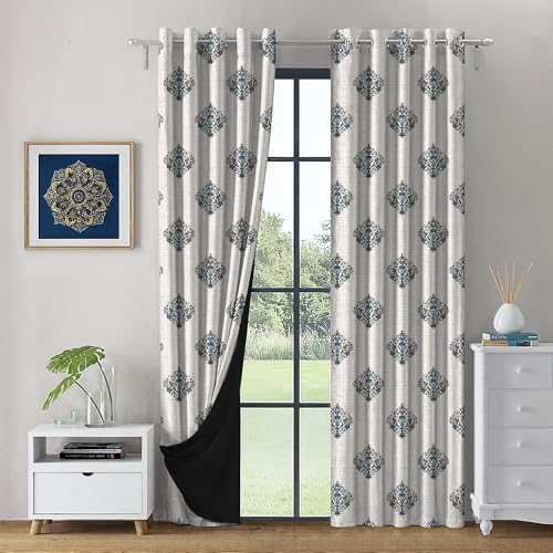 Image of LINENWALAS Printed Blackout Curtains for 6 Feet Window | Set of 2 | Printed Drapes | Thermal Insulated, Room Darkening Panels with Grommet Hanging for Living Room (Turquoise Persian)