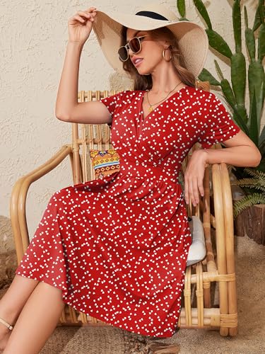 Image of Heymoments Womens Summer Short Sleeve Casual Dresses V-Neck Beach Dress with Pockets S-2XL