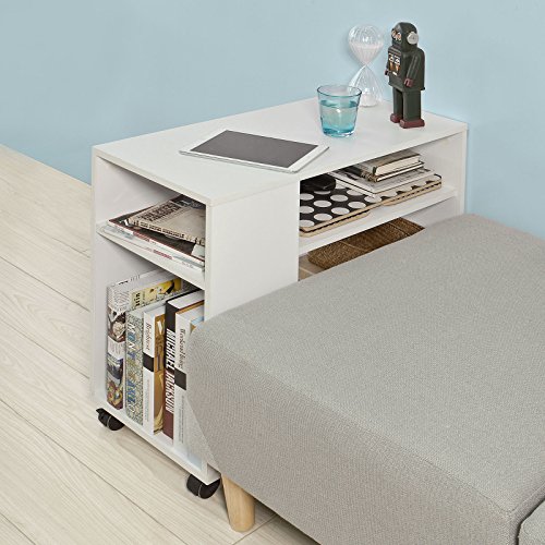 SoBuy FBT34-W,ES Mesa Auxiliar con 2 Estantes, Consola,Mesita de Noche con Ruedas - imagen 6