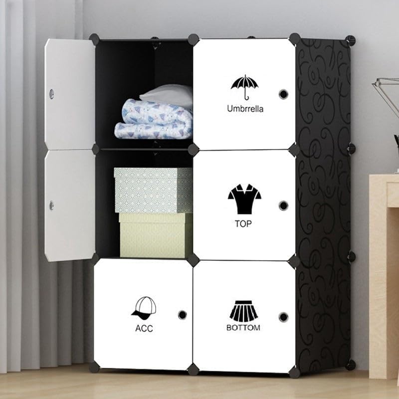 Image of EXVITO 6 Door Kids Plastic Wardrobe for Clothes, Foldable Plastic Almirah for Clothes, Collapsible Wardrobe for Storage, Baby Cupboard for Clothes, Storage Rack for Kids - Black