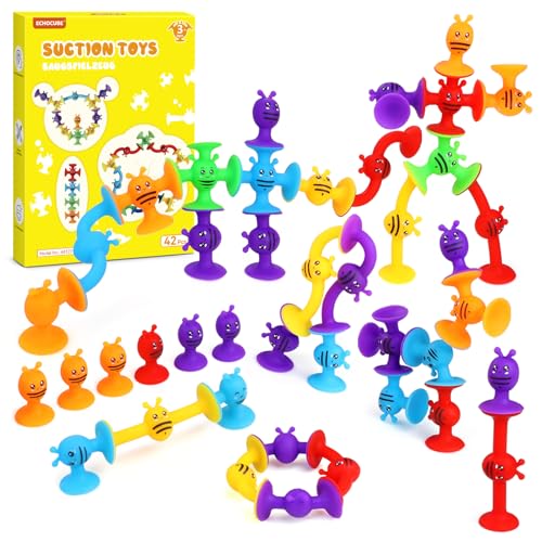 ECHOCUBE 42 Stück Saugnapf Spielzeug, Silikon Saugnapf Badewannenspielzeug...