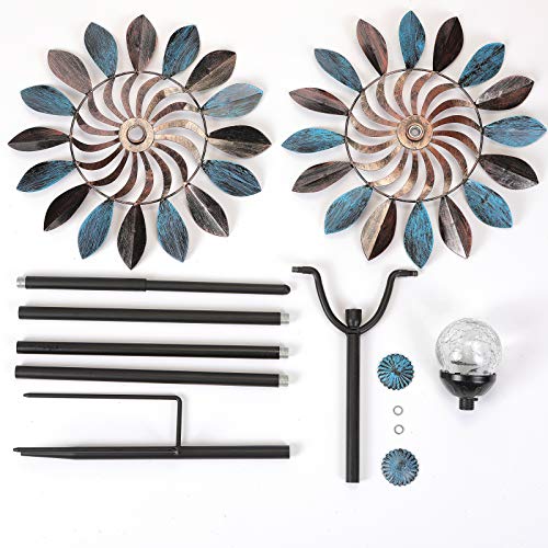Yunjackeydz 75In Solar Wind Spinners For Yard And Garden 360 Degrees Swivel Multi-Color Led Lighting Solar Powered Glass Ball With Kinetic Windmills - Metal Sculpture - Yard Decorations Outdoor #TOP7